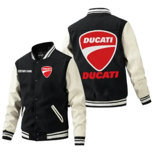 Ducati Jacket Men’s Baseball Jacket With PU Leather Sleeve, Custom Name HG210225Y15BJPUCT1DUC