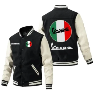 Vespa Jacket Men’s Baseball Jacket With PU Leather Sleeve, Custom Name HG270225Y15BJPUCT1VES