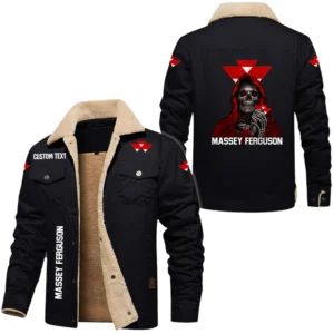 Massey Ferguson Exclusive Logo Fleece-lined Thick Jacket, Fur Lapel Collar Warm Custom Name TN170325Y10FLJCT2MAF