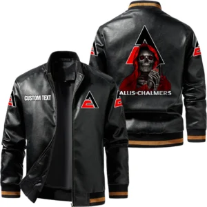 Vintage Allis Chalmers Exclusive Logo Leather Jacket, Classic Ribbed Collar Striped Cuffs, Custom Name TN160325Y12LJ93CT1ALC