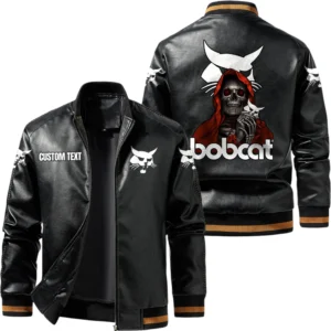 Vintage Bobcat Exclusive Logo Leather Jacket, Classic Ribbed Collar Striped Cuffs, Custom Name TN160325Y12LJ93CT1BOC
