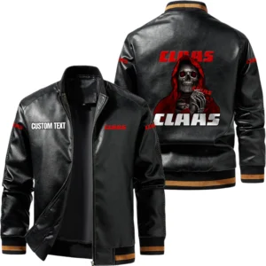 Vintage CLAAS Exclusive Logo Leather Jacket, Classic Ribbed Collar Striped Cuffs, Custom Name TN160325Y12LJ93CT1CLA