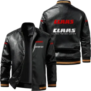 Vintage CLAAS Exclusive Logo Leather Jacket, Classic Ribbed Collar Striped Cuffs, Custom Name TN160325Y12LJ93CT2CLA