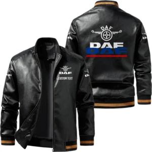 Vintage DAF Exclusive Logo Leather Jacket, Classic Ribbed Collar Striped Cuffs, Custom Name TN160325Y12LJ93CT2DAF