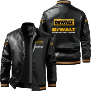 Vintage DeWalt Exclusive Logo Leather Jacket, Classic Ribbed Collar Striped Cuffs, Custom Name TN160325Y12LJ93CT2DEW