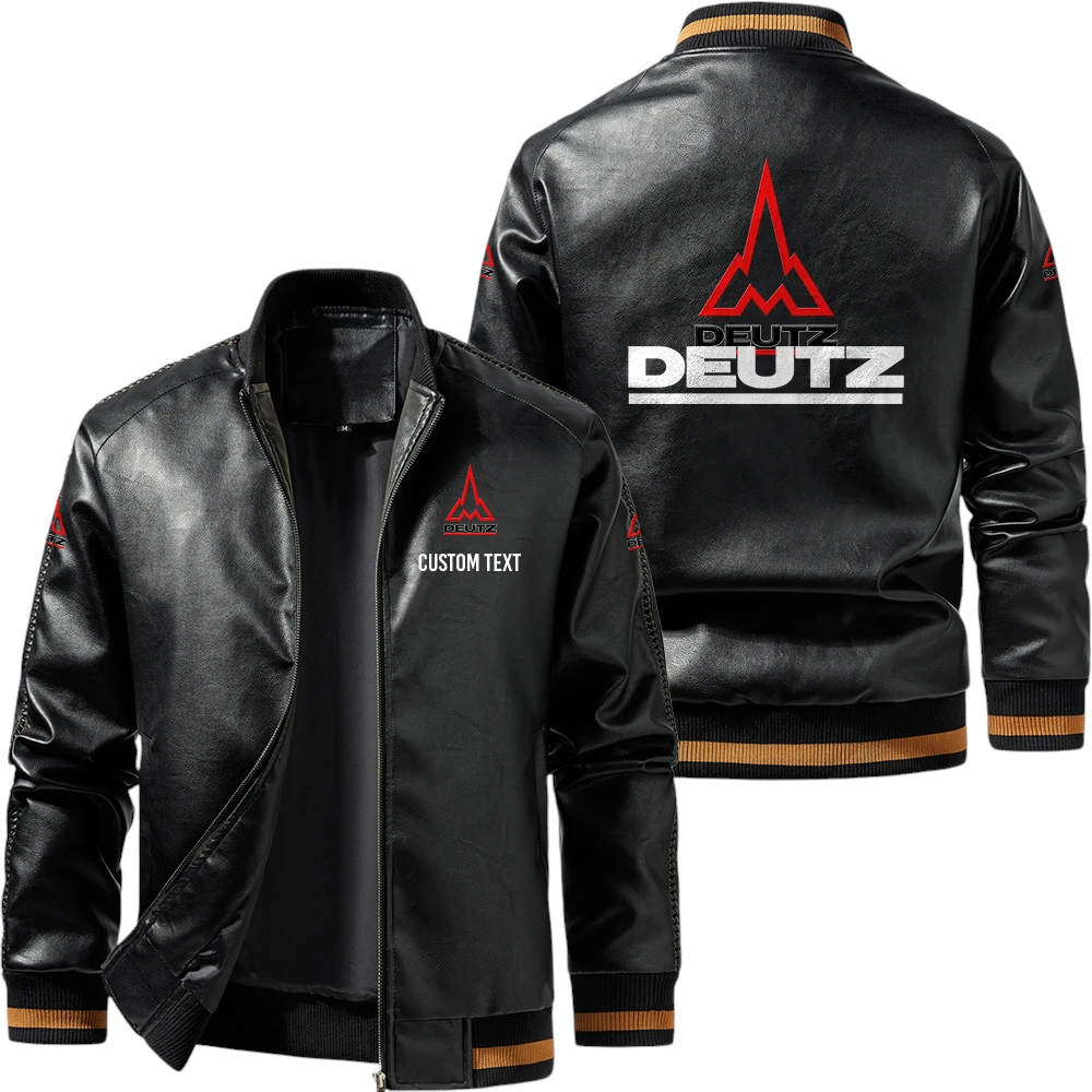 Vintage Deutz Fahr Exclusive Logo Leather Jacket, Classic Ribbed Collar Striped Cuffs, Custom Name TN160325Y12LJ93CT3DEF Vintage Deutz Fahr Exclusive Logo Leather Jacket, Classic Ribbed Collar Striped Cuffs, Custom Name TN160325Y12LJ93CT3DEF