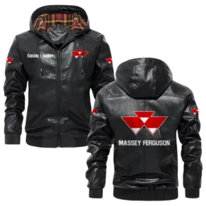 Massey Ferguson Exclusive Logo Hooded Jacket PU Leather x Durable Windproof Warm Soft Checkered Lining, Custom Name HG260325Y47JHLCT1MAF