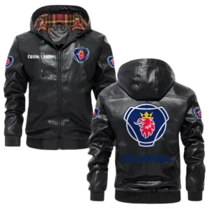 Scania Exclusive Logo Hooded Jacket PU Leather x Durable Windproof Warm Soft Checkered Lining, Custom Name HG270325Y47JHLCT1SCA