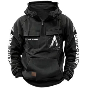 Deutz Fahr Quarter Zip Hoodie, Sports Hoodie Multi-Pockets, Custom Name HG090525Y41HJRCT1DEF