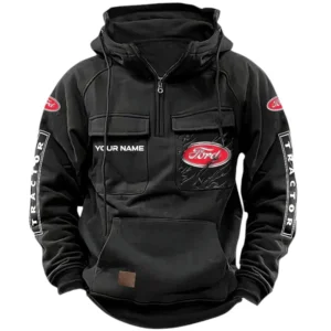 Ford Tractor Quarter Zip Hoodie, Sports Hoodie Multi-Pockets, Custom Name HG100525Y41HJRCT1FOT